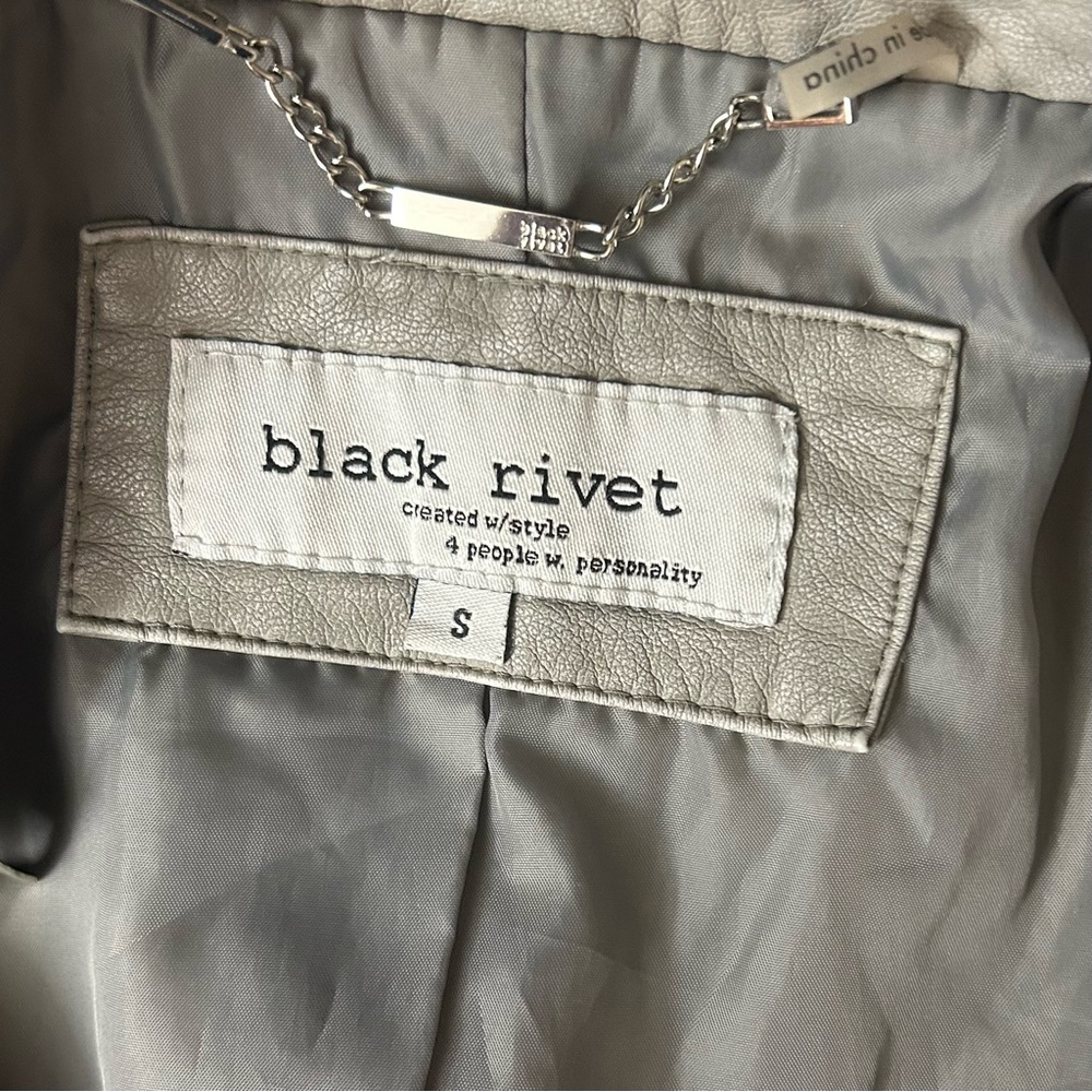 Black Rivet Faux Leather Ladies Moto Jacket, Grey , Size S, Vintage - Picture 10 of 16